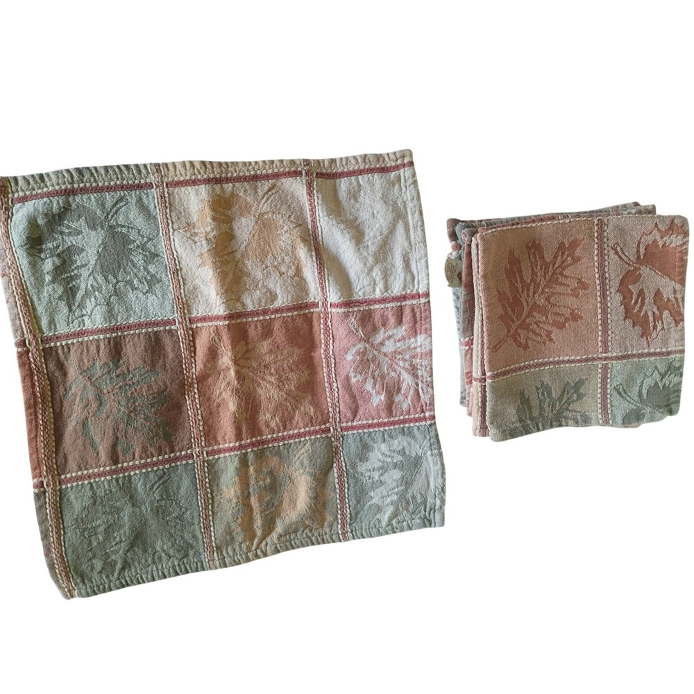 Linens n Things Fall Leaf Cotton Napkin Set 4 Autumn Patchwork Sage Terracotta